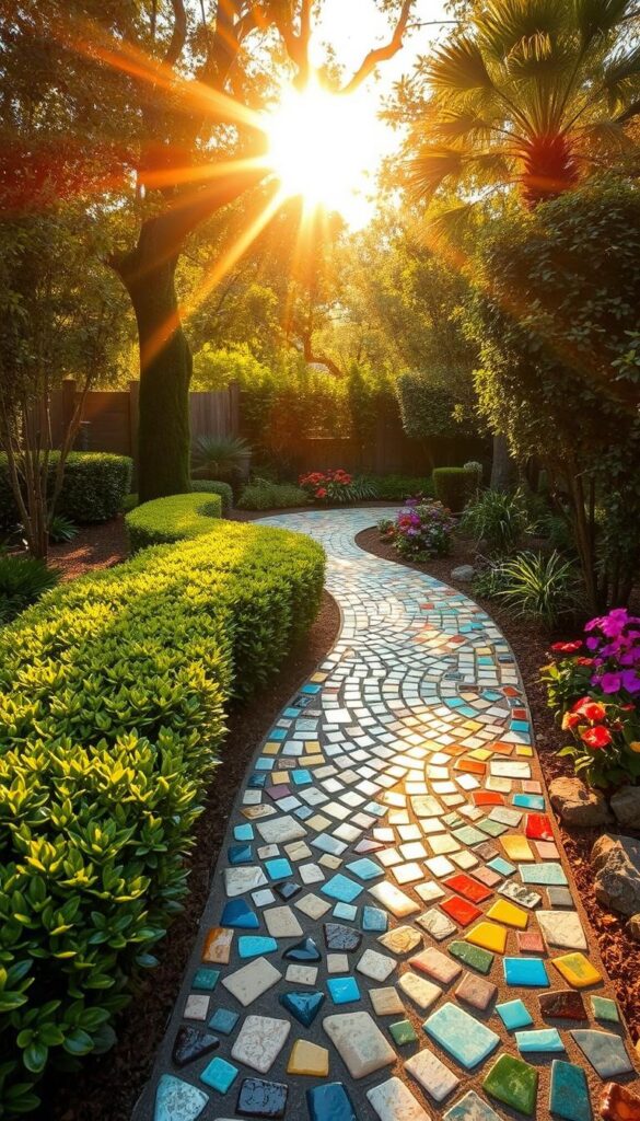 mosaic walkways from recycled materials